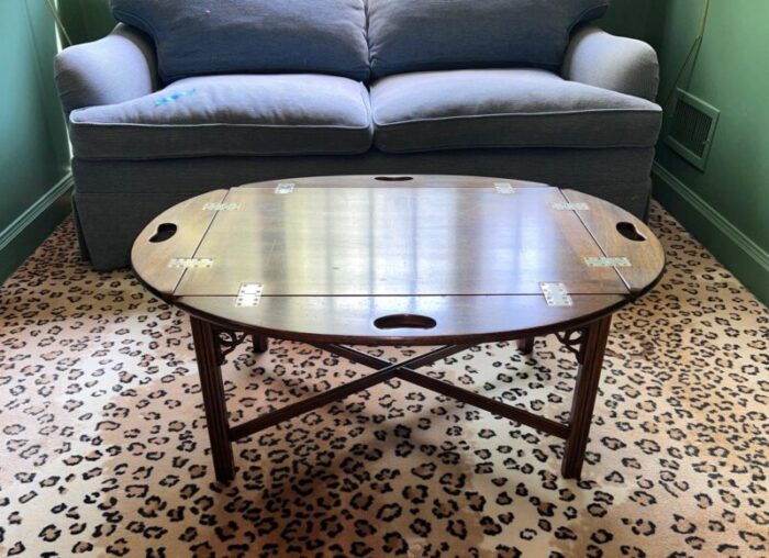 late 20th century english mahogany campaign style butlers drop leaf coffee table 3034