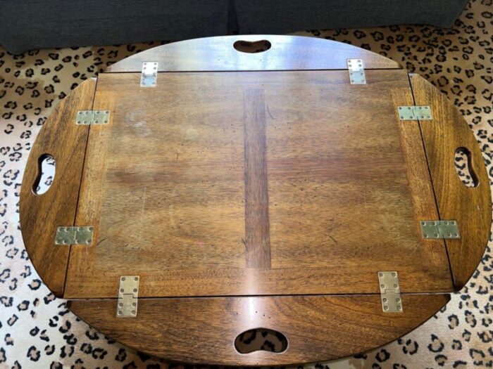 late 20th century english mahogany campaign style butlers drop leaf coffee table 4032