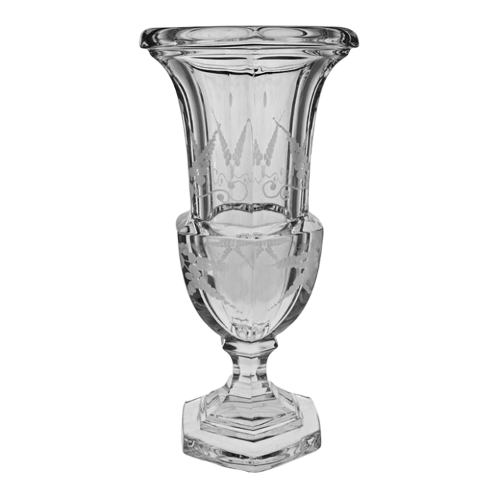 late 20th century etched crystal urn biedermeier style 6614