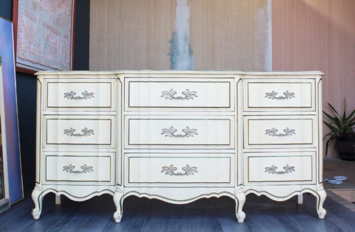 late 20th century french style cream dresser of nine drawers 2717