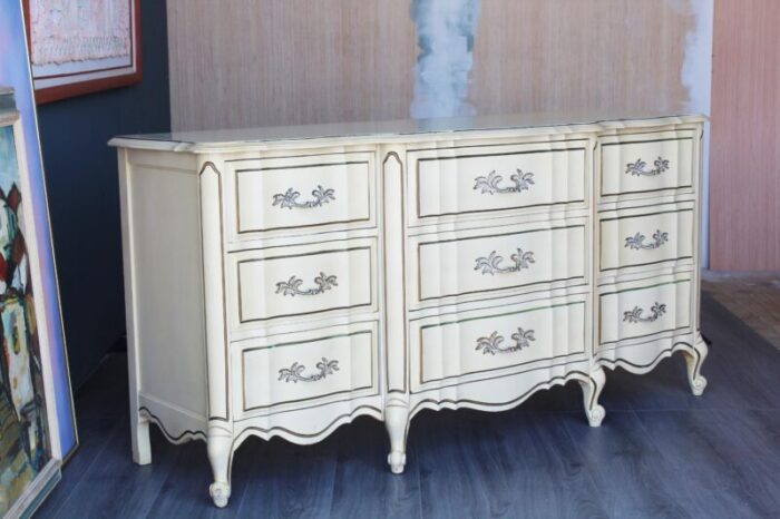 late 20th century french style cream dresser of nine drawers 9283