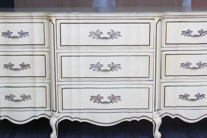 late 20th century french style cream dresser of nine drawers 9774