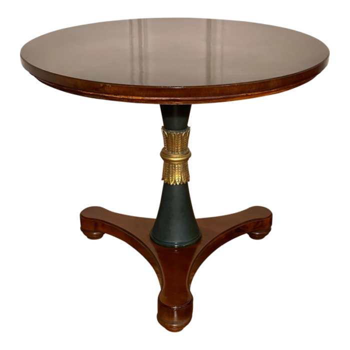 late 20th century henredon solid wood round accent table mahogany dark green and gold 3512