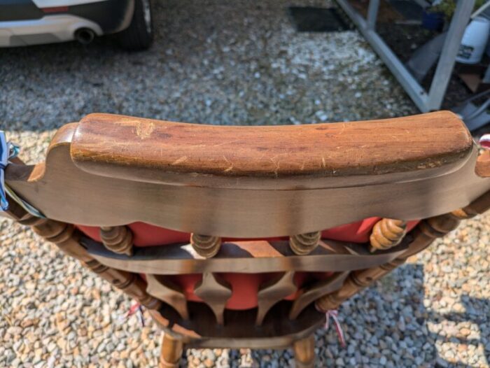 late 20th century large oak rocking chair with new colorful cushion 1227