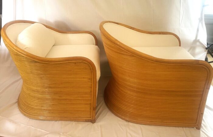 late 20th century mid century modern pencil reed club chairs set of 2 1977