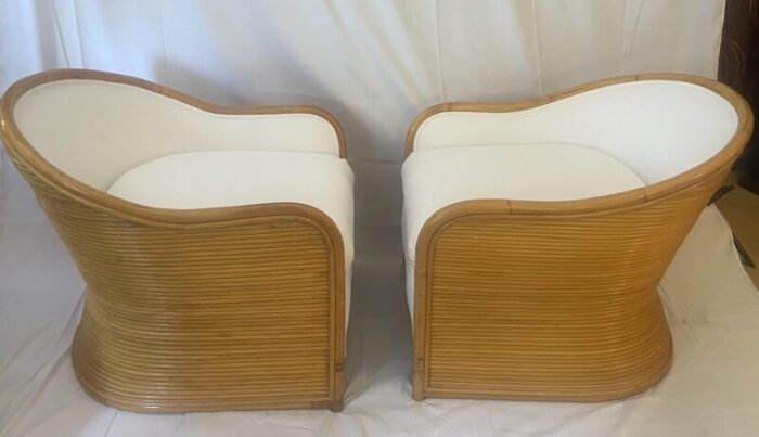 late 20th century mid century modern pencil reed club chairs set of 2 3671