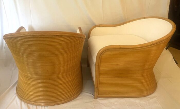 late 20th century mid century modern pencil reed club chairs set of 2 5635