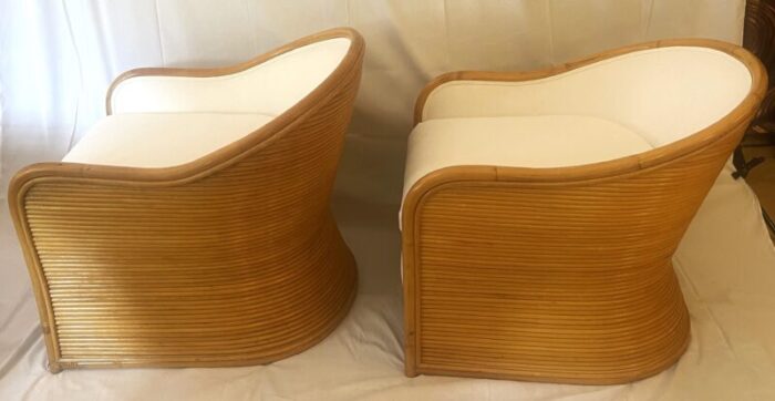 late 20th century mid century modern pencil reed club chairs set of 2 8919