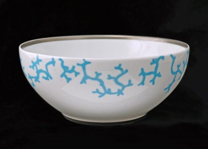 late 20th century modern serving bowl cristobal turquoise by raynaud coral pattern 8867