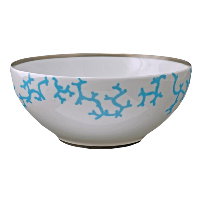 late 20th century modern serving bowl cristobal turquoise by raynaud coral pattern 9419