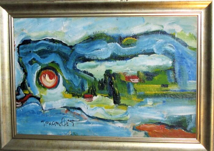 late 20th century painting seascape oil on canvas framed 5087