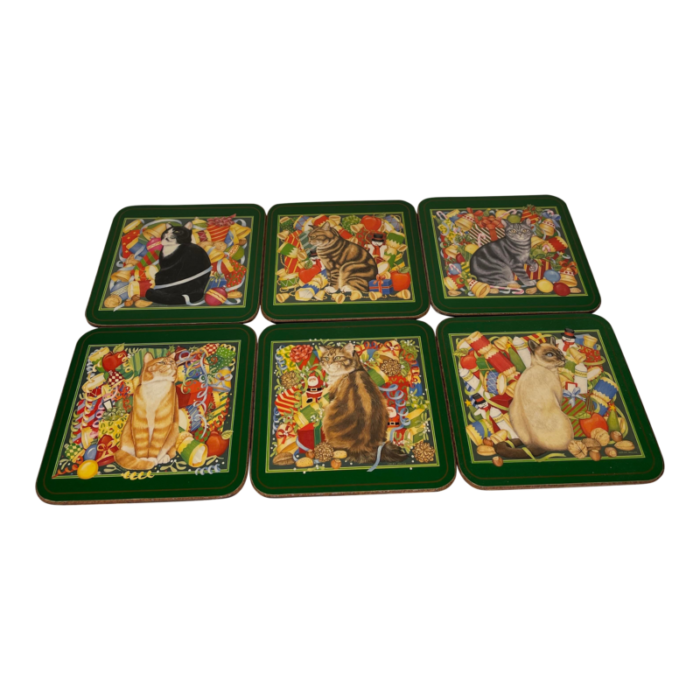 late 20th century pimpernel coasters of festive christmas cats set of 6 3019