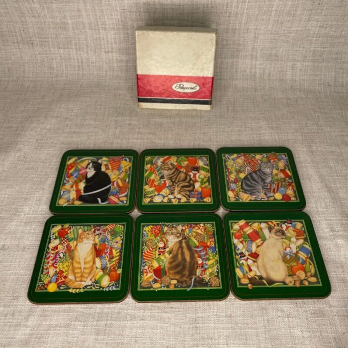 late 20th century pimpernel coasters of festive christmas cats set of 6 4316