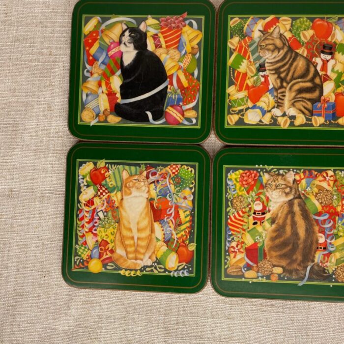 late 20th century pimpernel coasters of festive christmas cats set of 6 7593