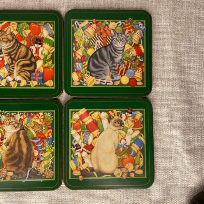 late 20th century pimpernel coasters of festive christmas cats set of 6 7706