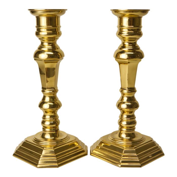 late 20th century solid brass candlesticks lacquered finish a pair 8314