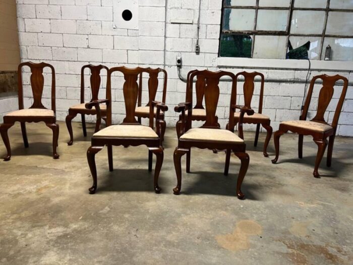 late 20th century vintage henkel harris furniture eight queen anne style black cherry dining chairs set of 8 5468