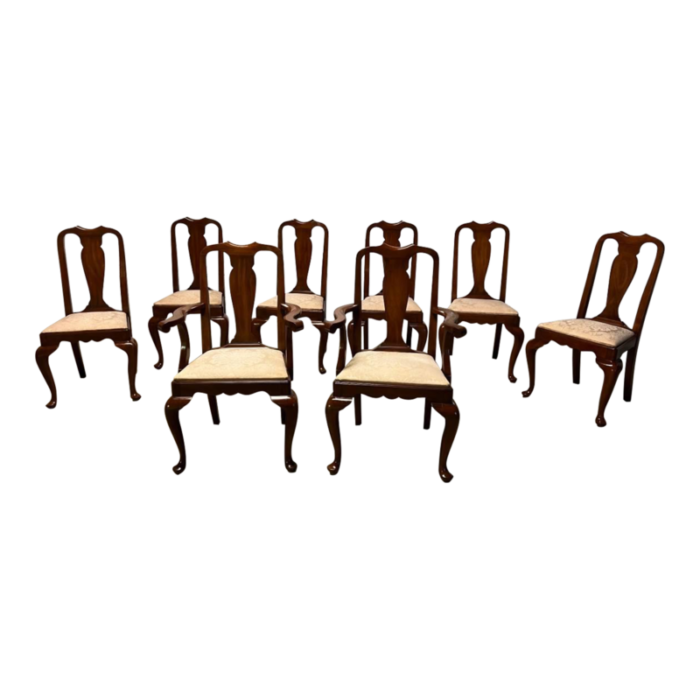 late 20th century vintage henkel harris furniture eight queen anne style black cherry dining chairs set of 8 6856