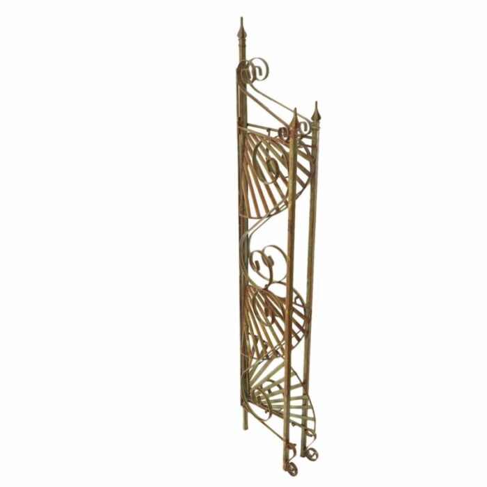 late 20th century wrought iron verdigris painted french style 3 shelf corner plant stand collapsible rack 8566