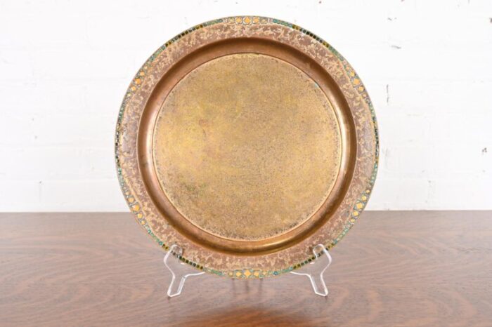 louis comfort tiffany furnaces new york bronze dore and enamel plate or tray 1257