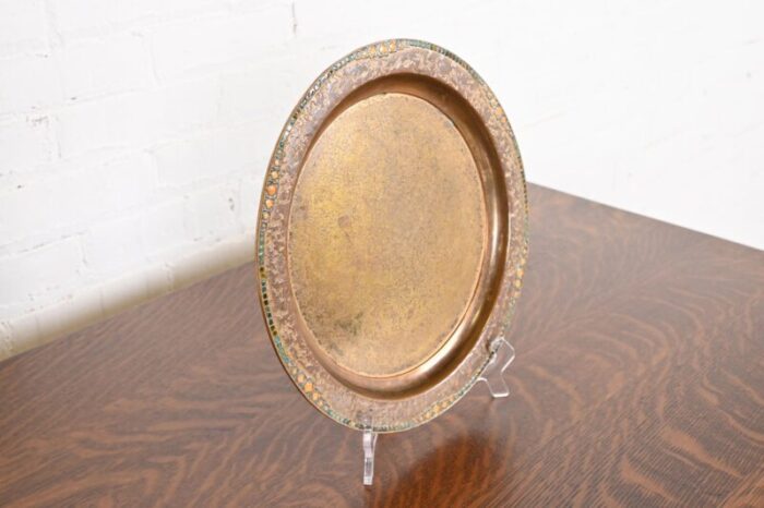 louis comfort tiffany furnaces new york bronze dore and enamel plate or tray 2501