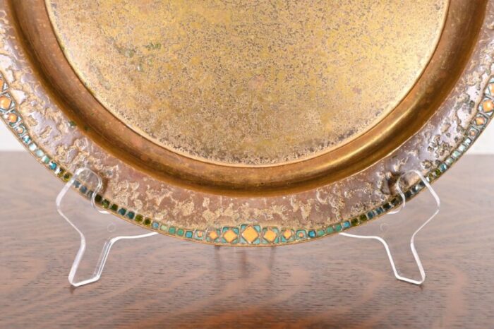 louis comfort tiffany furnaces new york bronze dore and enamel plate or tray 3248