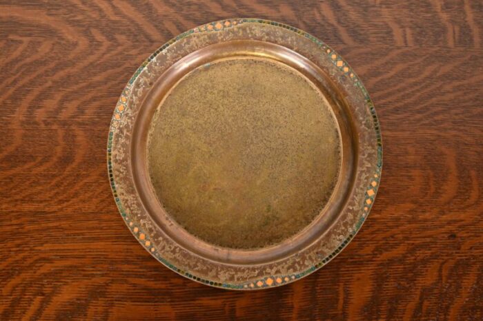 louis comfort tiffany furnaces new york bronze dore and enamel plate or tray 3507