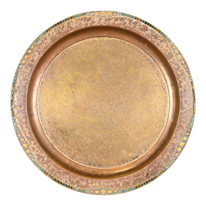 louis comfort tiffany furnaces new york bronze dore and enamel plate or tray 4912