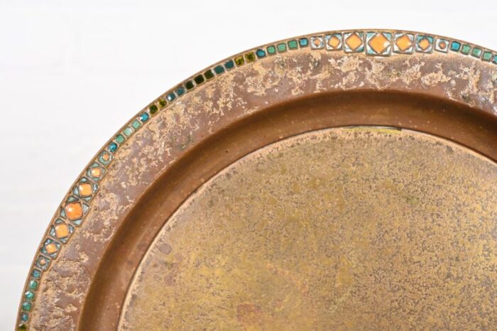 louis comfort tiffany furnaces new york bronze dore and enamel plate or tray 6342