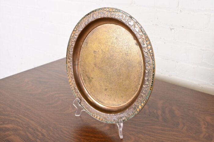 louis comfort tiffany furnaces new york bronze dore and enamel plate or tray 9397