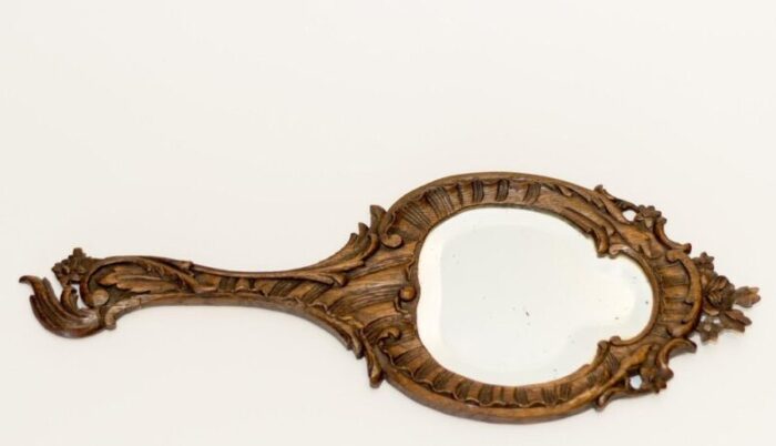 louis xv style carved oakwood hand mirror 11