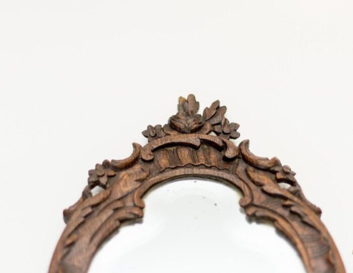 louis xv style carved oakwood hand mirror 2