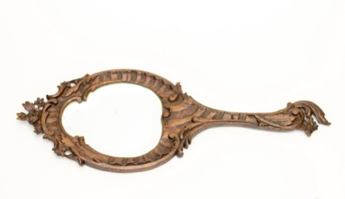 louis xv style carved oakwood hand mirror 5