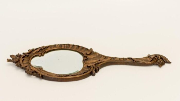 louis xv style carved oakwood hand mirror 8