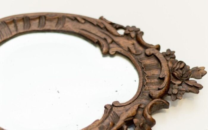 louis xv style carved oakwood hand mirror 9