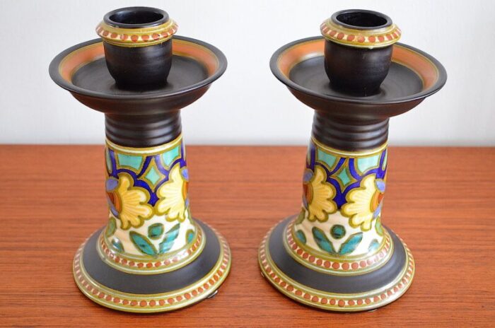 madeleine candlestick by gouda holland 1930s set of 2 1