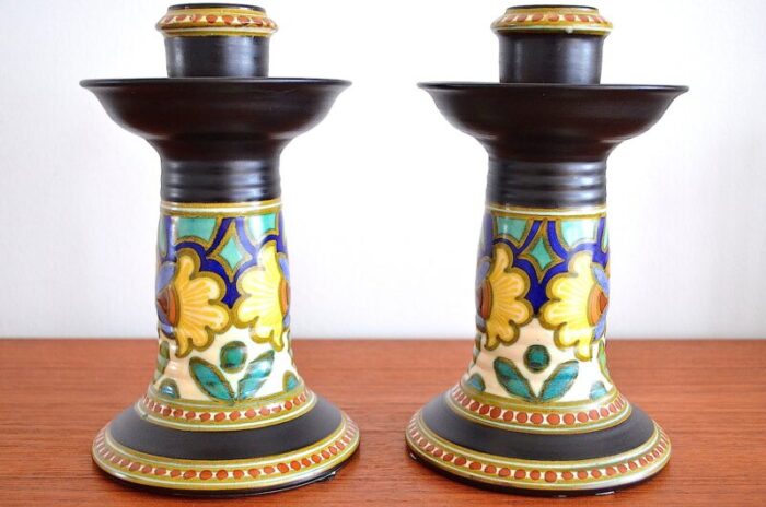 madeleine candlestick by gouda holland 1930s set of 2 2