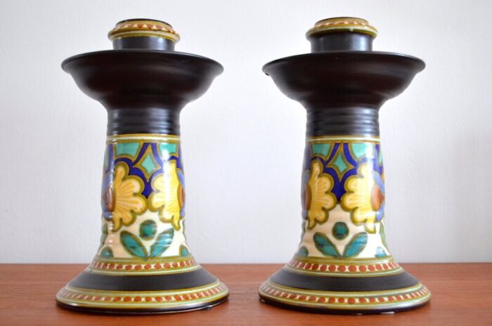 madeleine candlestick by gouda holland 1930s set of 2 3