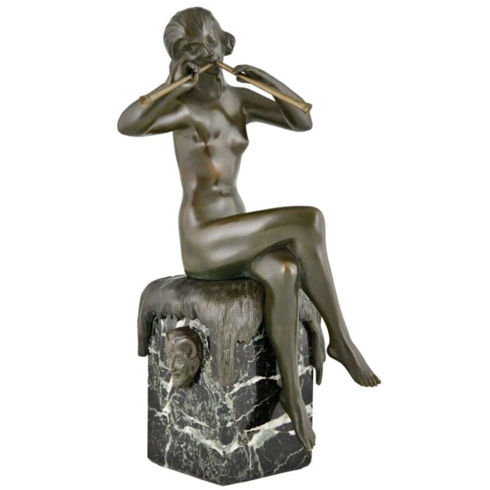 marcel bouraine matto art deco seated nude with flutes 1930 bronze on marble base 1857