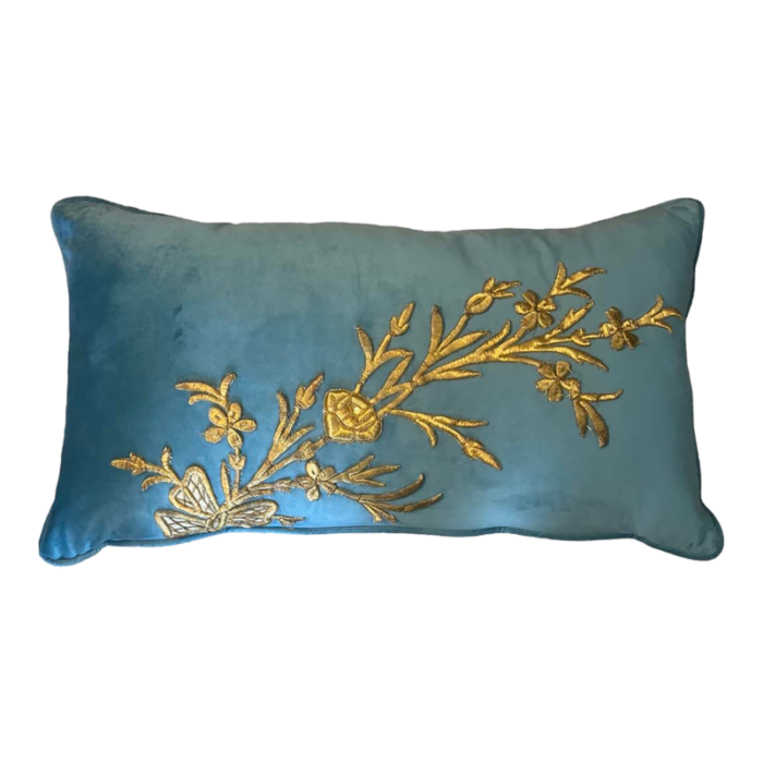 mid 19th century italian turquoise velvet hand metal gold embroidery 9497