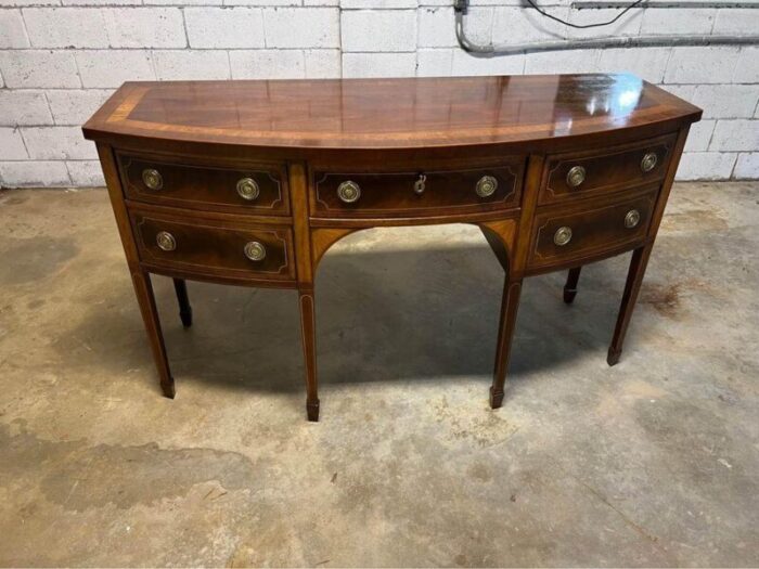 mid 20th century baker history charleston collection mahogany inlaid bow front sideboard 2687