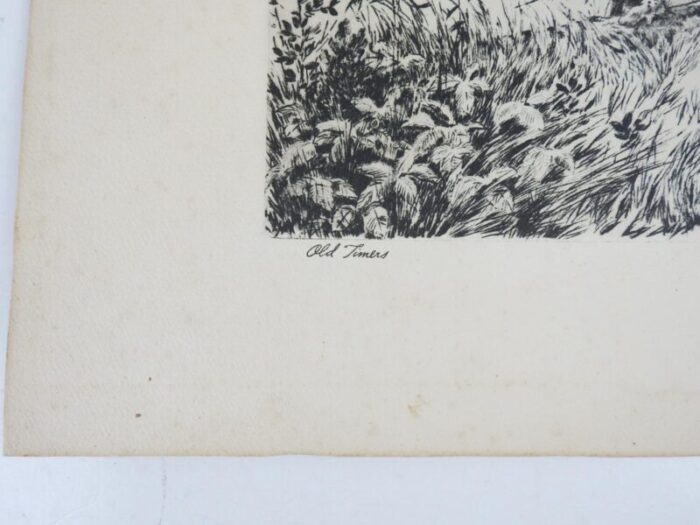 mid 20th century bird dog and pheasant etching 6253