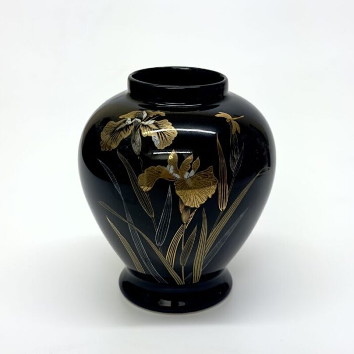 mid 20th century black and gold embellshed ceramic vase curation group of 3 9950