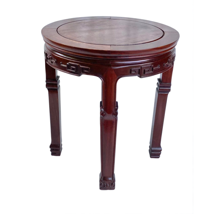 mid 20th century chinese solid wood low round side table 4596