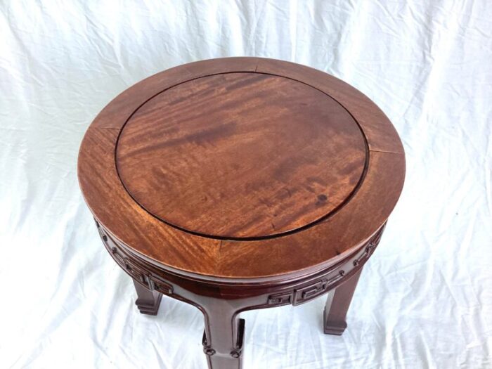 mid 20th century chinese solid wood low round side table 8624