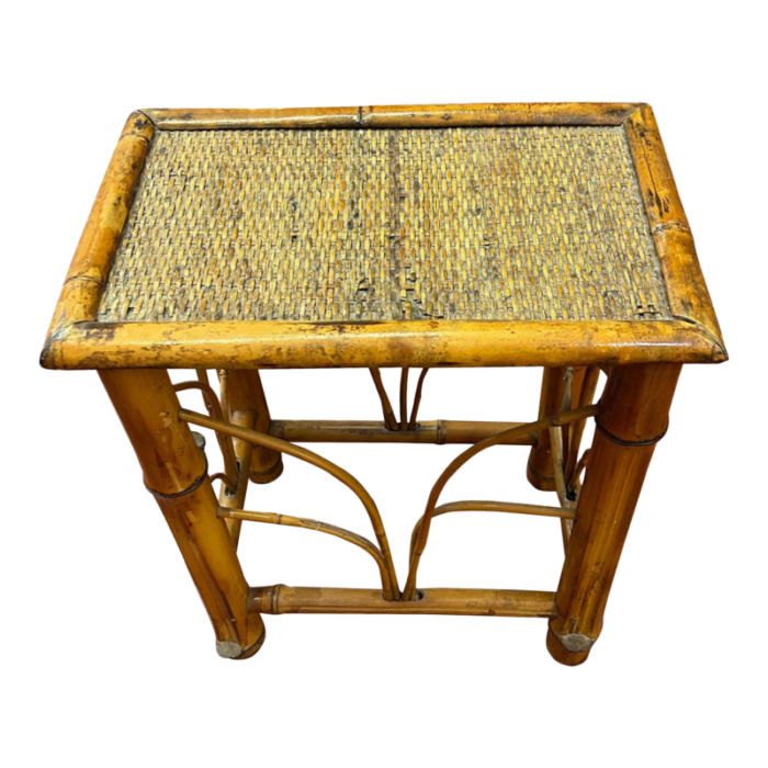 mid 20th century chinoiserie tortoise shell bamboo cane and bentwood side drink tableplant stand 9749