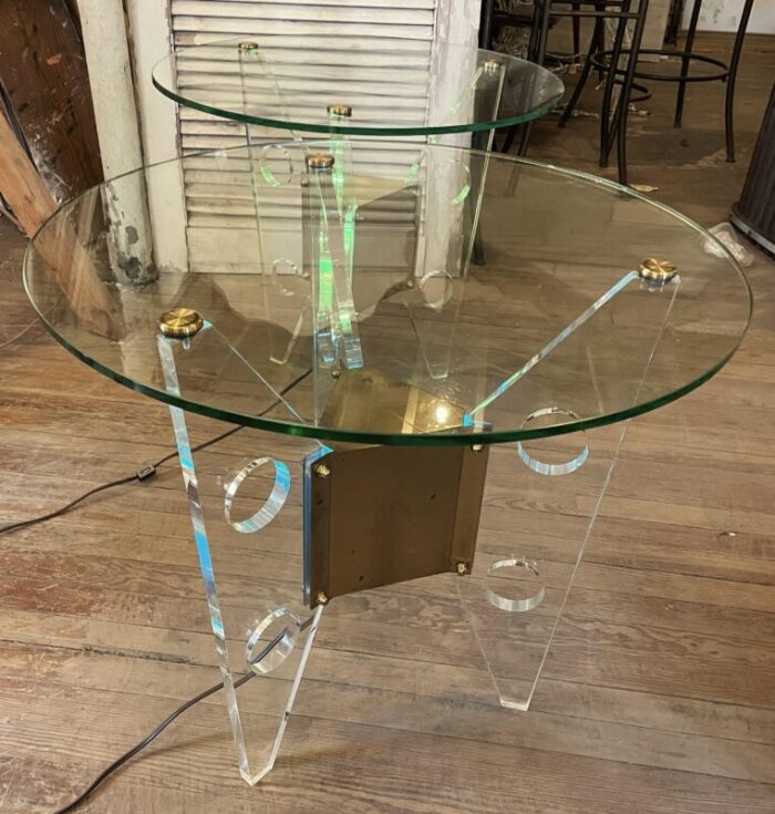 mid 20th century dorothy thorpe illuminated pair sideend tables lucite base round glass top 6249