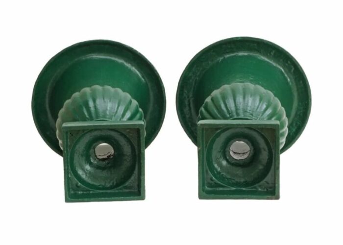 mid 20th century french neoclassic style green cast iron garden urns planters a pair 6243