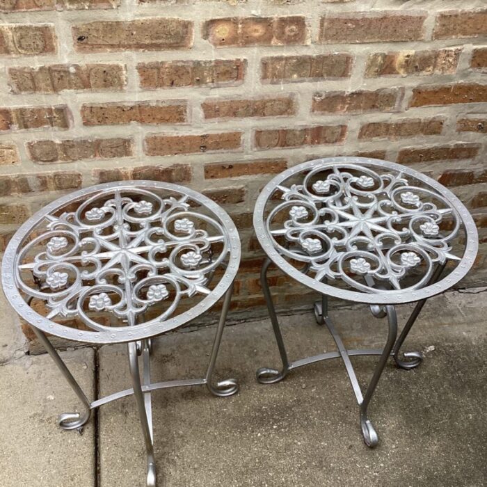 mid 20th century french style vintage scrolled wrought iron tables set of 2 0068