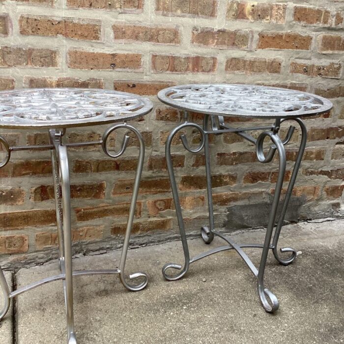 mid 20th century french style vintage scrolled wrought iron tables set of 2 7275